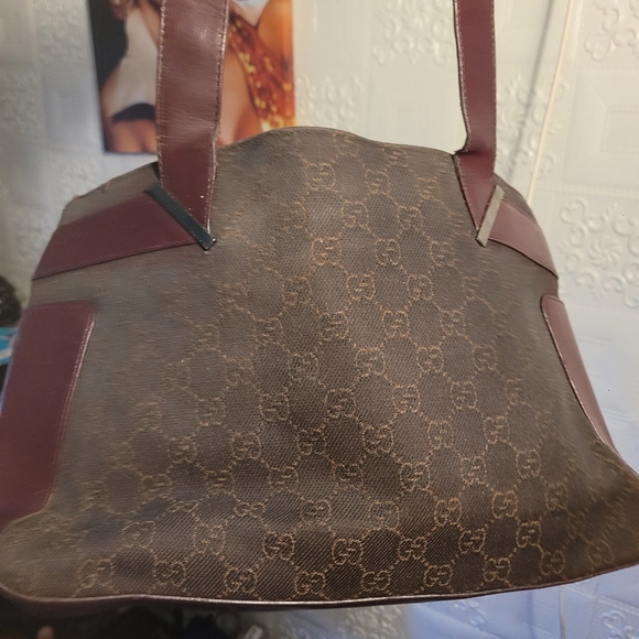 GUCCI GG Denim Mini Tote Leather Black Brown Handle Bag AUTHENTIC - Picture 11 of 15